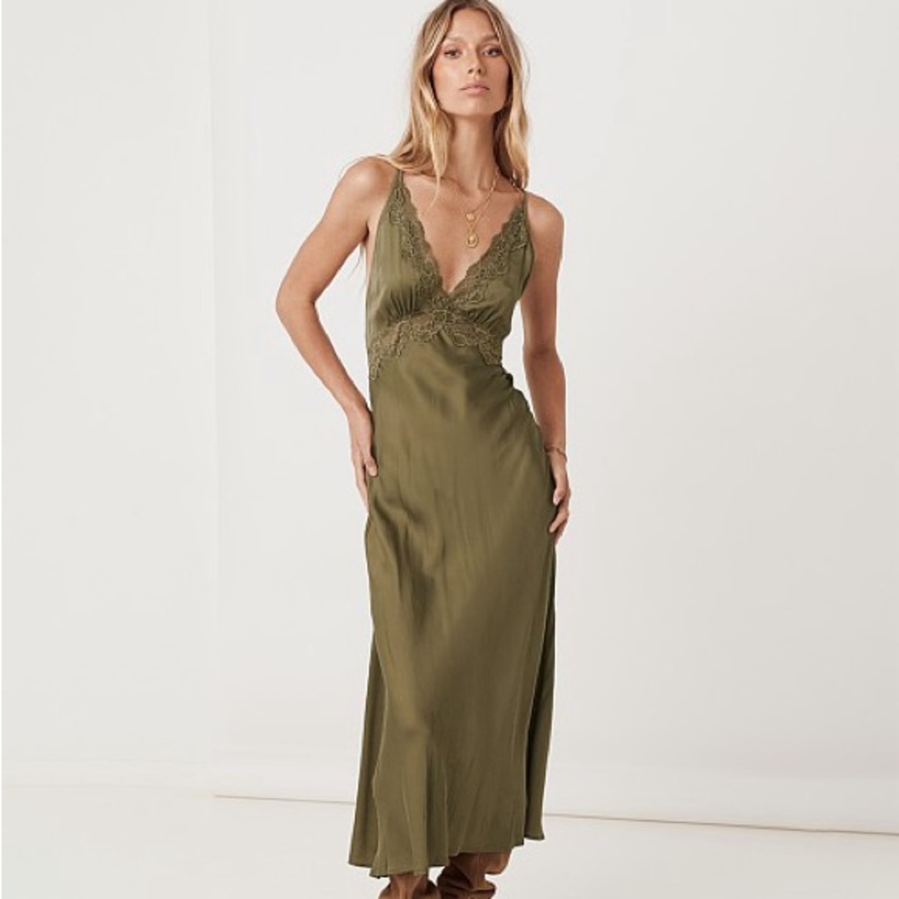 SPELL Boudoir Slip Dress in Olive NWT